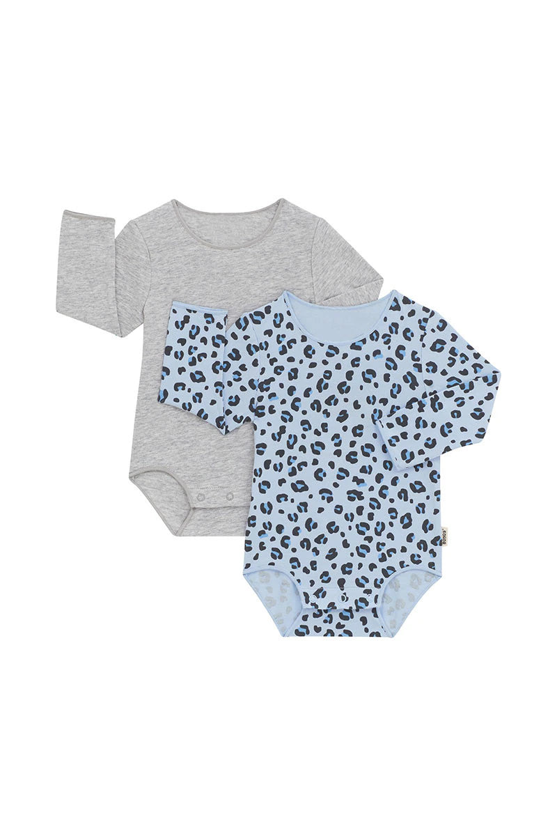 Ditzy Leopard 2 Pack Long Sleeve Wonderbodies Bodysuit Black & Grey