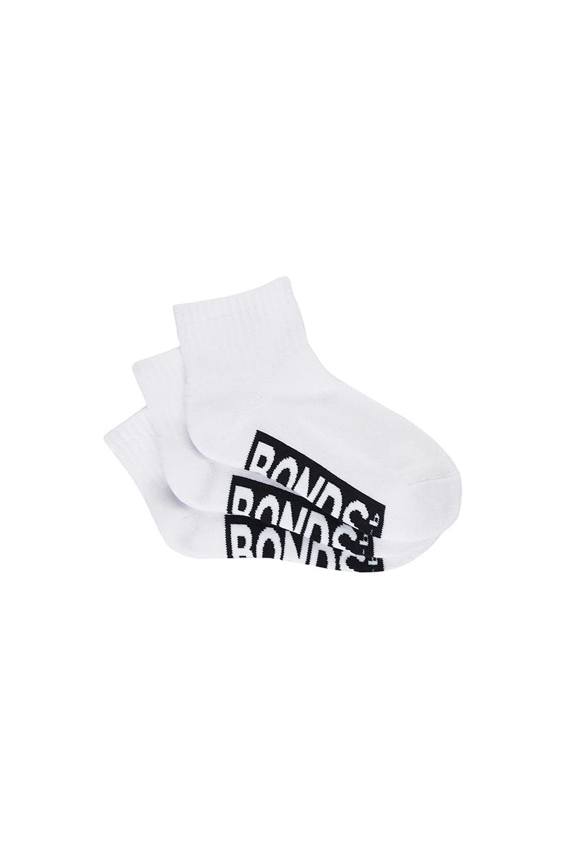 Cushioned White Quarter Crew Kids Socks 3 Pack