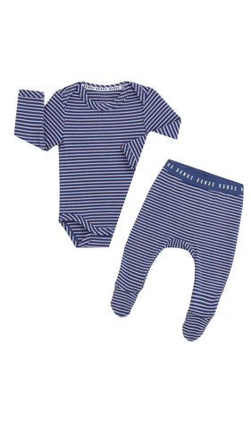 Newbies Stripe Blue/Lilac Ribbed Footed Pant & Cardigan Set