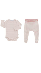 Newbies Stripe Dust Ribbed Footed Pant & Cardigan Set