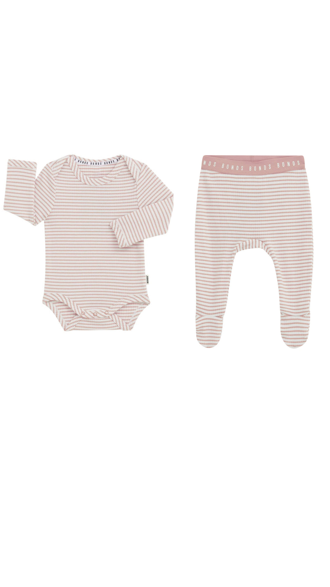 Newbies Stripe Dust Ribbed Footed Pant & Cardigan Set