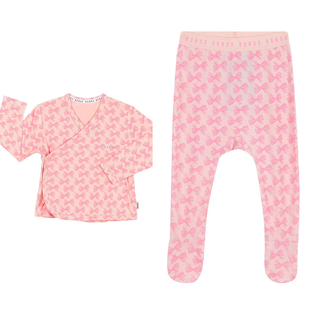 Newborn Bows Pink Footed Pant & Cardigan Set