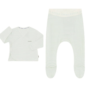 Newbies Stripe Mint Gelato Ribbed Footed Pant & Cardigan Set