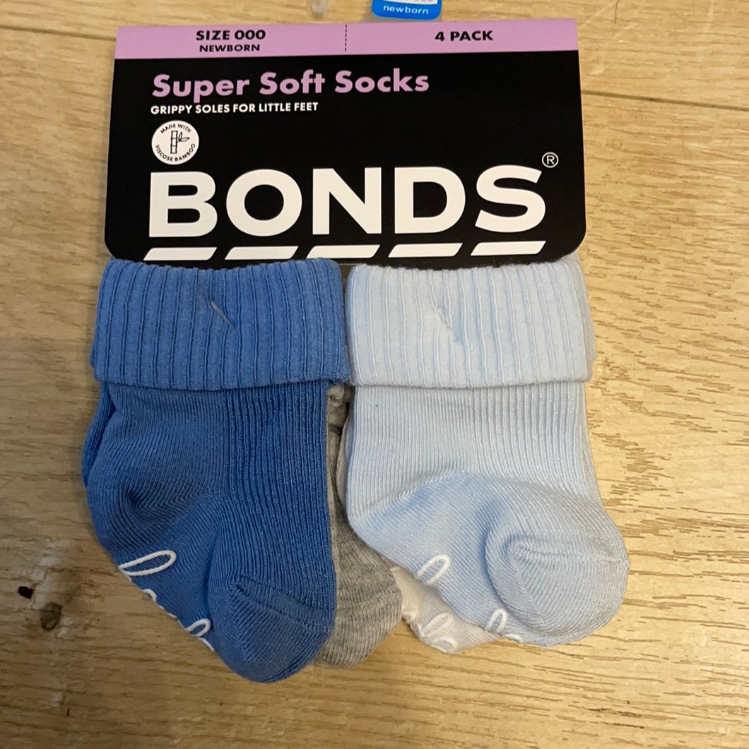 4 Pack Softies Light Blue Cuff Socks with Bamboo