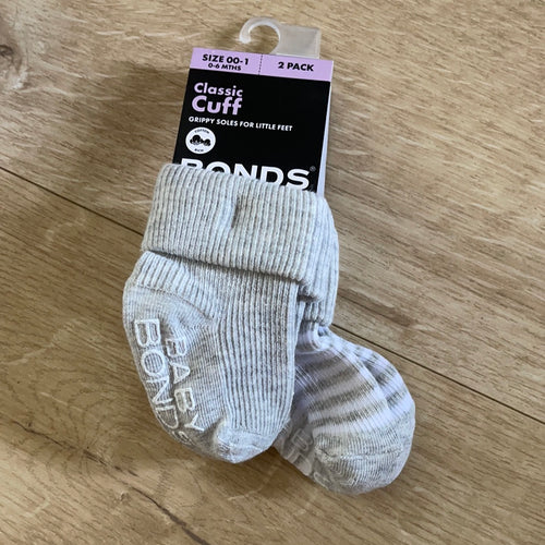 2 Pack Grip Sole Classic Cuff Grey Socks
