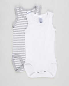 2 Pack Singlet Bodysuit White & Grey CLEARANCE